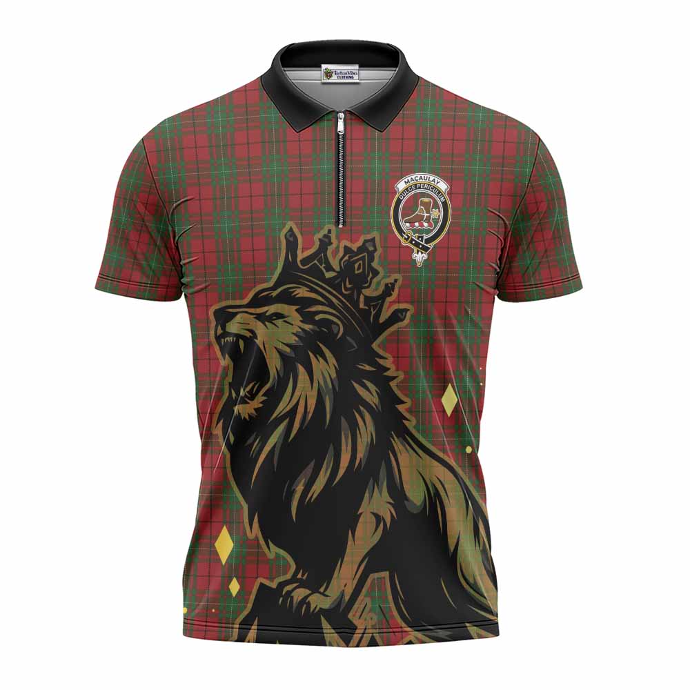 MacAulay (MacAuley) Tartan Family Crest Zipper Polo Shirt Crowned Lion Roaring