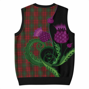 MacAulay (MacAuley) Tartan Knitted V-Neck Vest Traditional Scottish Thistle