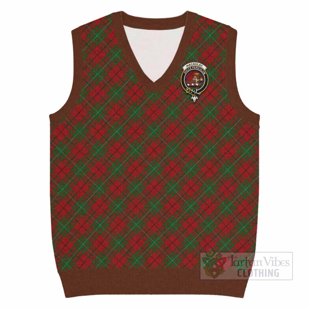 MacAulay (MacAuley) Tartan Knitted V-Neck Vest with Family Crest Cross Style