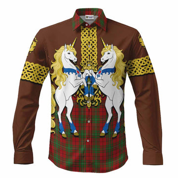 MacAulay (MacAuley) Tartan Long Sleeve Button Shirts Unicorn Celtic Knot And Thistle Emblem