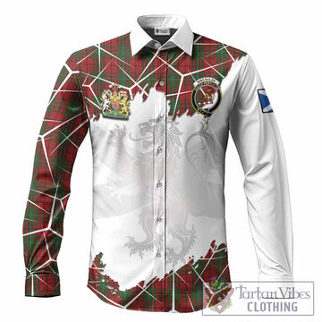 MacAulay (MacAuley) Tartan Long Sleeve Button Shirts with Family Crest and Lion Rampant Grunge Style