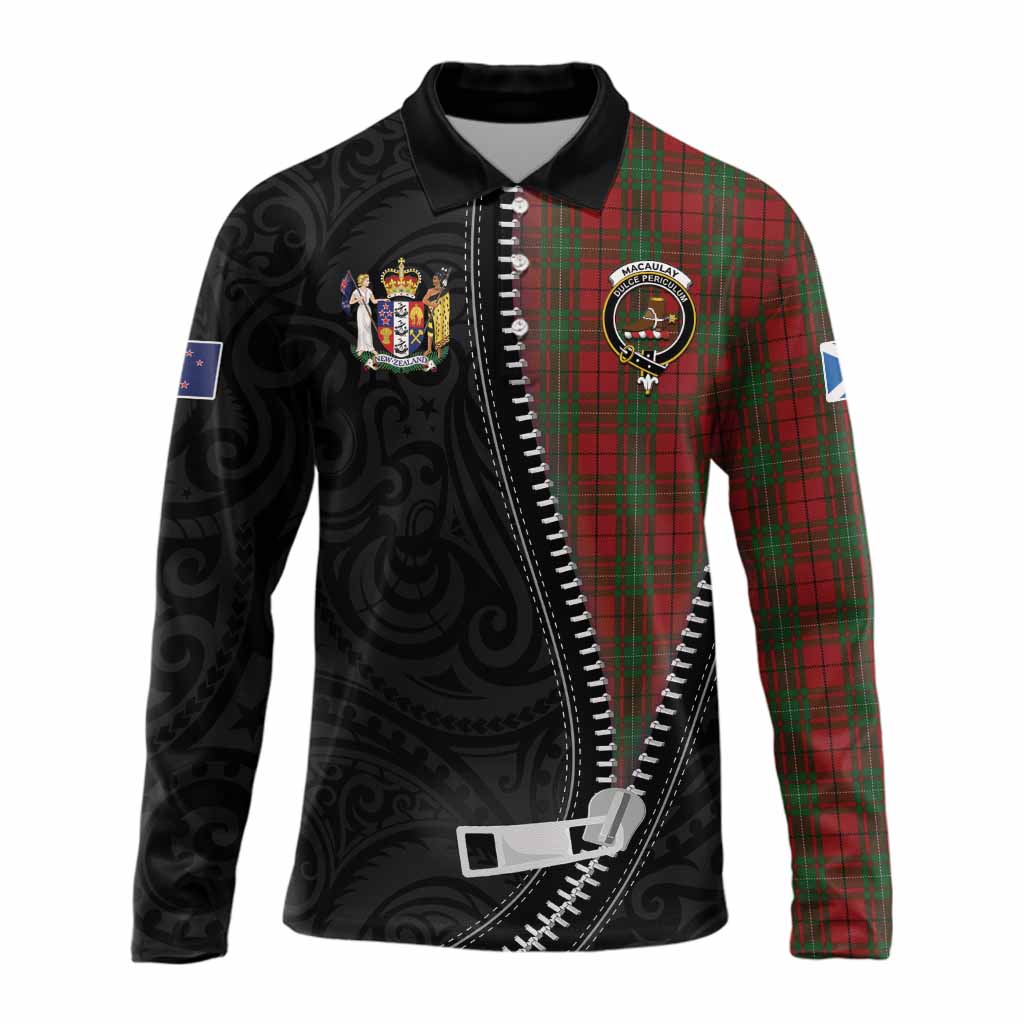 MacAulay (MacAuley) Tartan Long Sleeve Polo Shirt New Zealand Pattern Unique Zipper Stylized