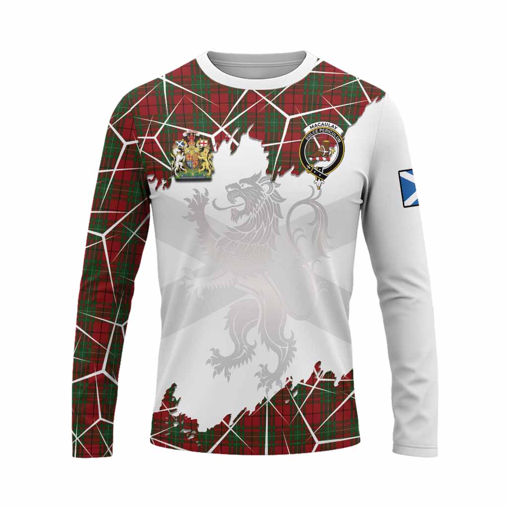MacAulay (MacAuley) Tartan Long Sleeve T-Shirt with Family Crest and Lion Rampant Grunge Style