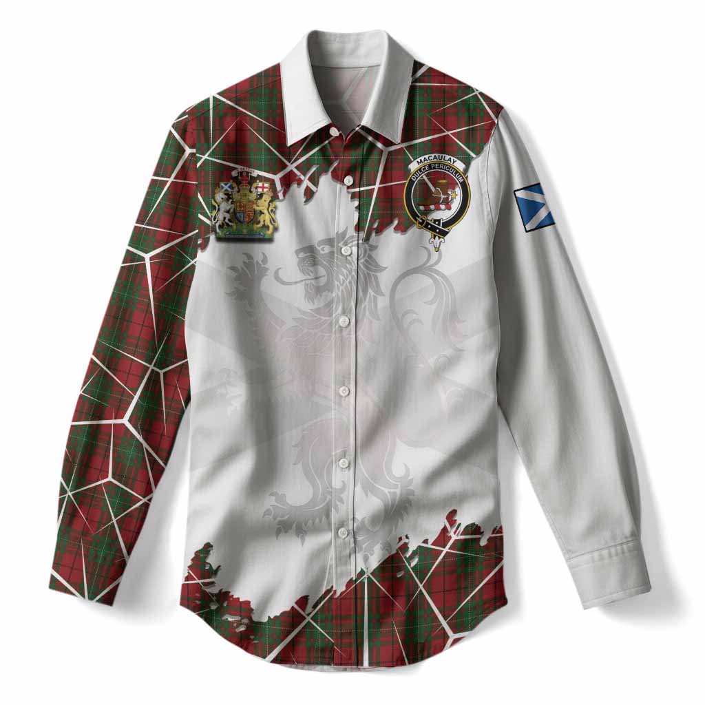 MacAulay (MacAuley) Tartan Women Casual Shirt with Family Crest and Lion Rampant Grunge Style