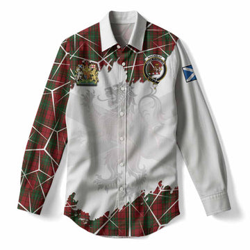 MacAulay (MacAuley) Tartan Women Casual Shirt with Family Crest and Lion Rampant Grunge Style