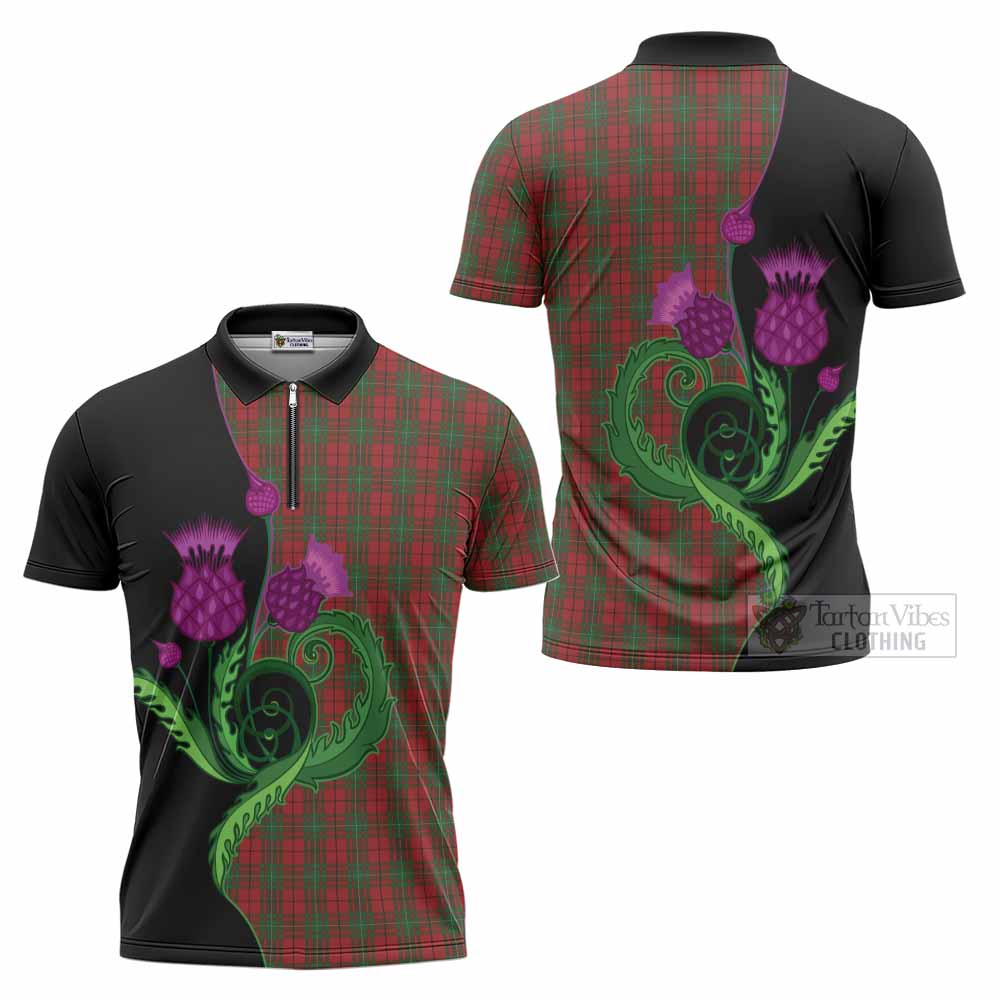 MacAulay (MacAuley) Tartan Zipper Polo Shirt Traditional Scottish Thistle