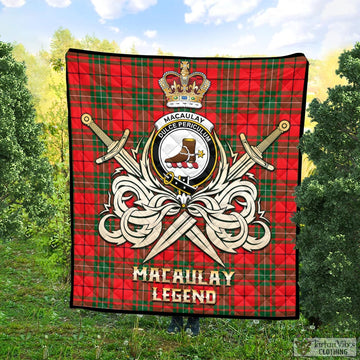MacAulay Modern Tartan Quilt with Clan Crest and the Golden Sword of Courageous Legacy