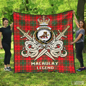 MacAulay Modern Tartan Quilt with Clan Crest and the Golden Sword of Courageous Legacy