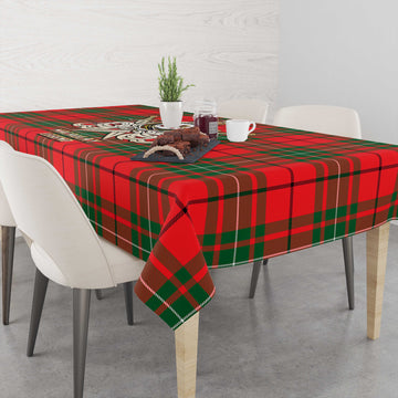 MacAulay Modern Tartan Tablecloth with Clan Crest and the Golden Sword of Courageous Legacy