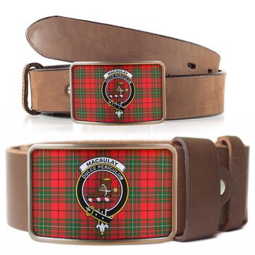 MacAulay Modern Tartan Belt Buckles with Family Crest