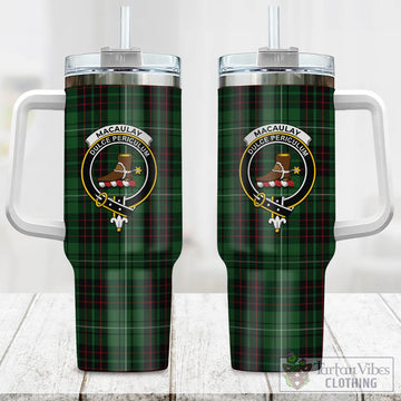 MacAulay of Lewis Tartan and Family Crest Tumbler with Handle