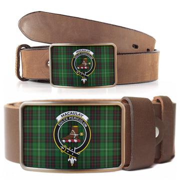 MacAulay of Lewis Tartan Belt Buckles with Family Crest