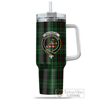 MacAulay of Lewis Tartan and Family Crest Tumbler with Handle