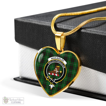 MacAulay of Lewis Tartan Heart Necklace with Family Crest