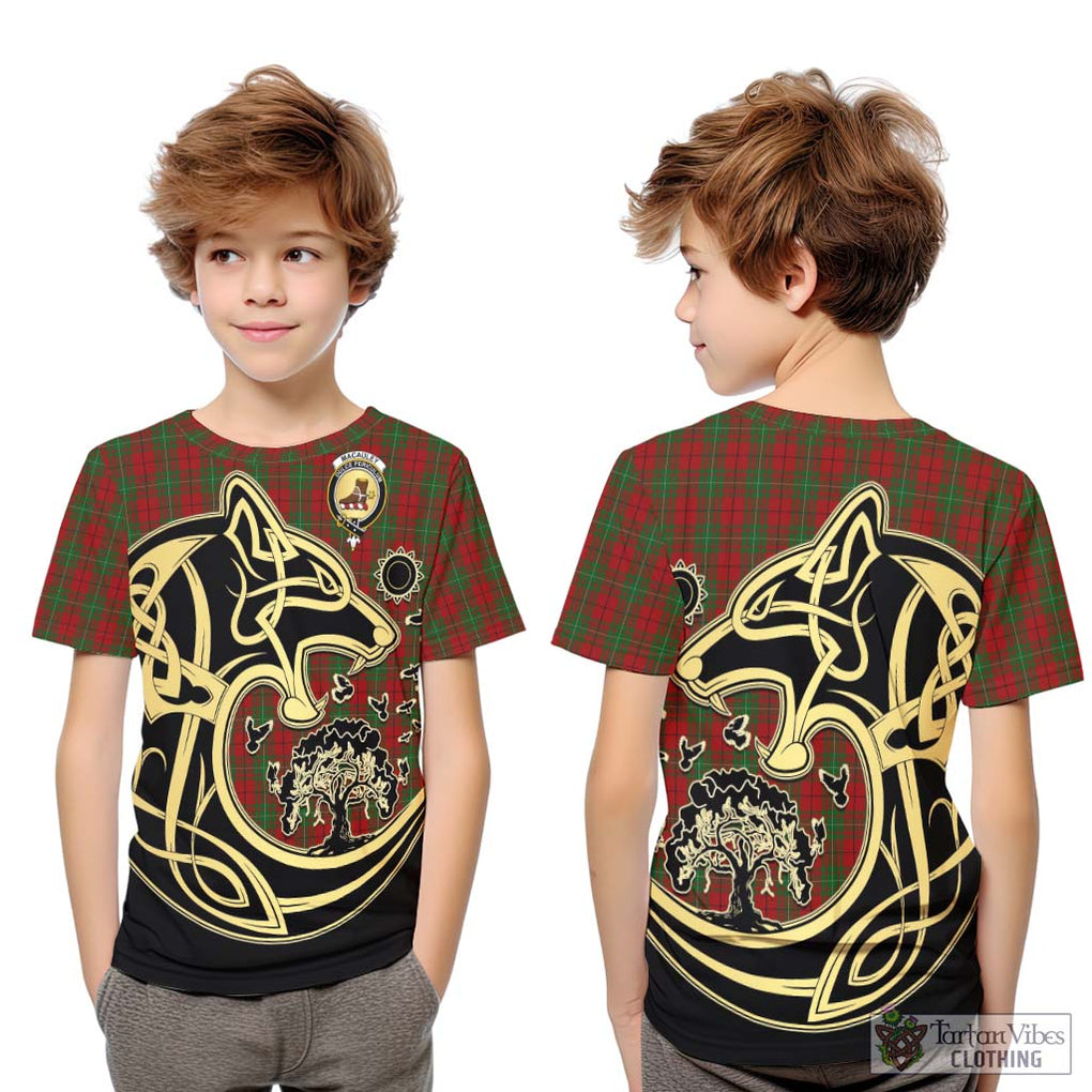 MacAuley Tartan Kid T-Shirt with Family Crest Celtic Wolf Style Youth XL Size14 - Tartan Vibes Clothing