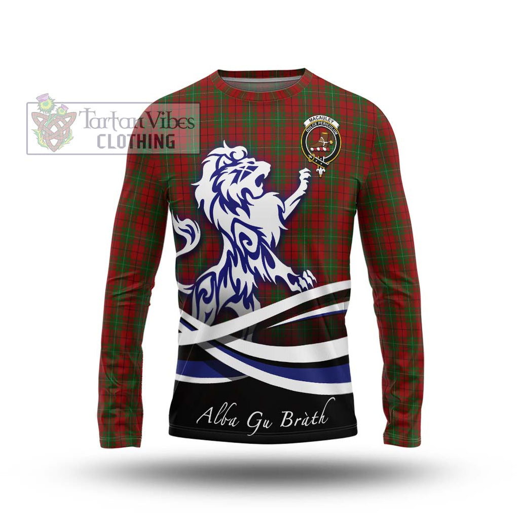 MacAuley Tartan Long Sleeve T-Shirt with Alba Gu Brath Regal Lion Emblem Unisex - Tartan Vibes Clothing