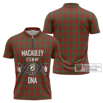 MacAuley Tartan Zipper Polo Shirt with Family Crest DNA In Me Style Unisex - Tartan Vibes Clothing