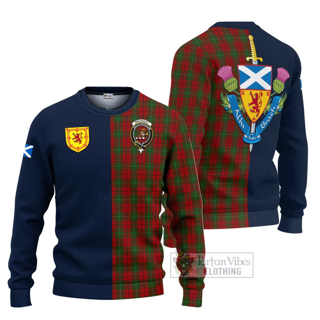 MacAuley Tartan Ugly Sweater Alba with Scottish Lion Royal Arm Half Style Unisex - Tartan Vibes Clothing