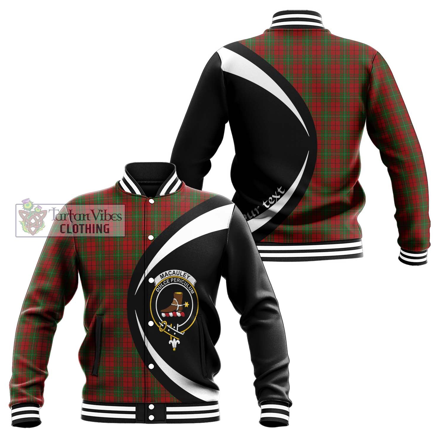 MacAuley Tartan Baseball Jacket with Family Crest Circle Style Unisex - Tartan Vibes Clothing
