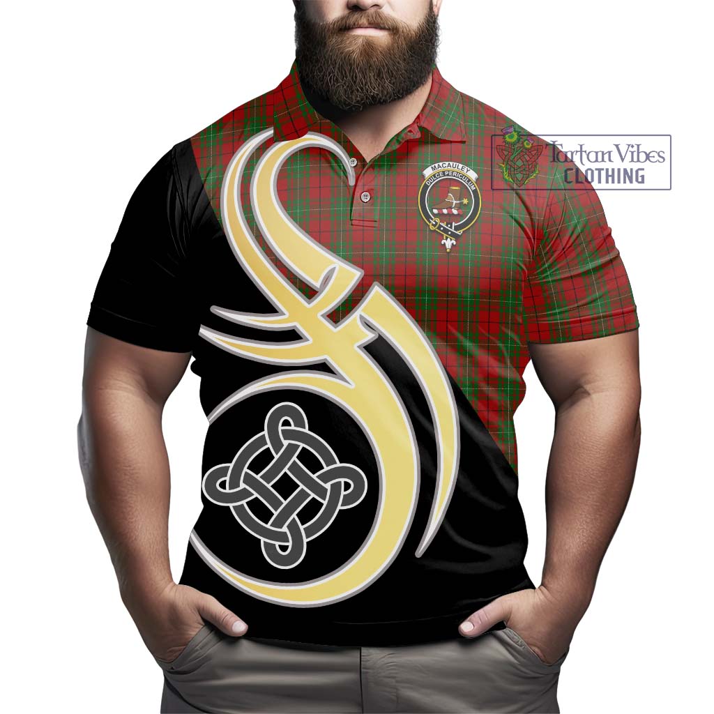 MacAuley Tartan Polo Shirt with Family Crest and Celtic Symbol Style - Tartan Vibes Clothing