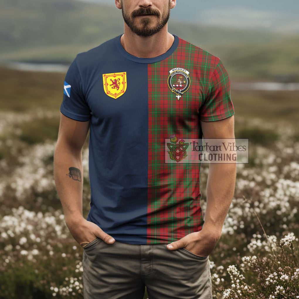 MacAuley Tartan T-Shirt Alba with Scottish Lion Royal Arm Half Style - Tartan Vibes Clothing