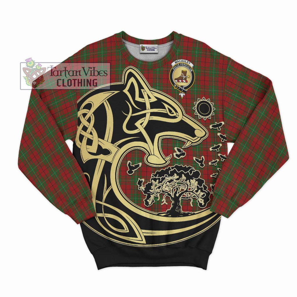 MacAuley Tartan Sweatshirt with Family Crest Celtic Wolf Style - Tartan Vibes Clothing