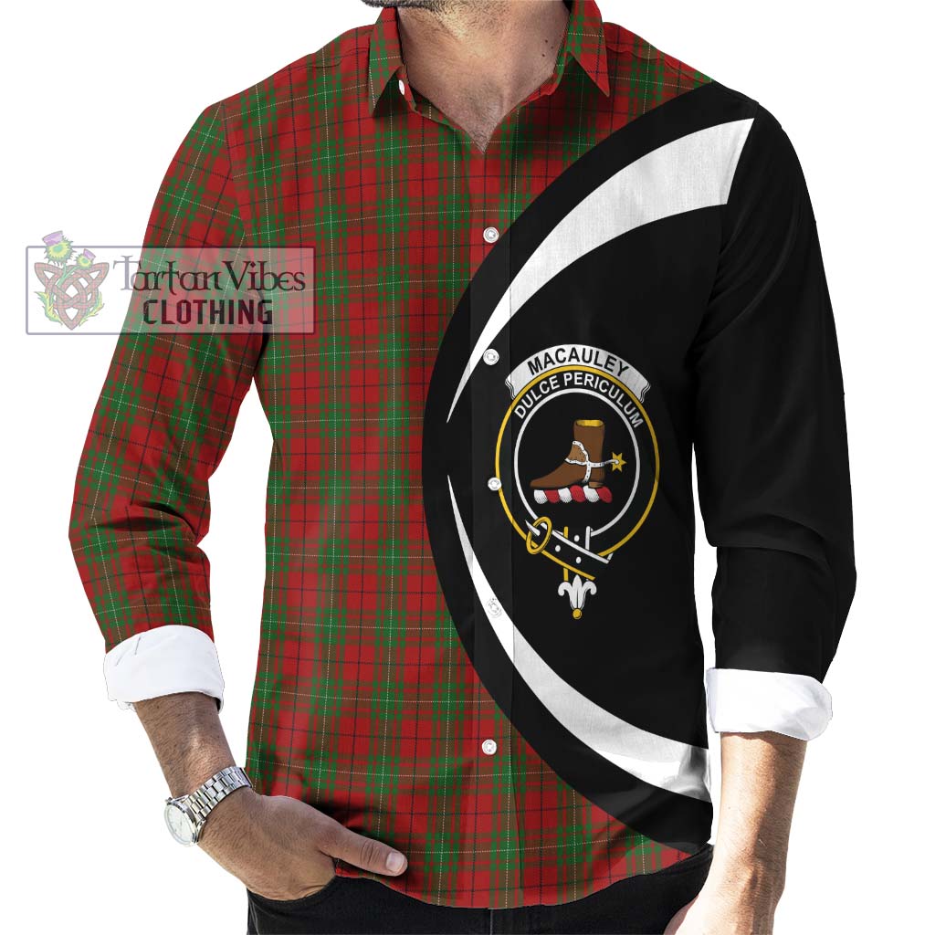 MacAuley Tartan Long Sleeve Button Up with Family Crest Circle Style - Tartan Vibes Clothing