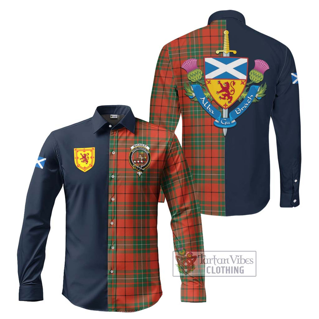 Tartan Vibes Clothing MacAuley Ancient Tartan Long Sleeve Button Shirt with Scottish Lion Royal Arm Half Style