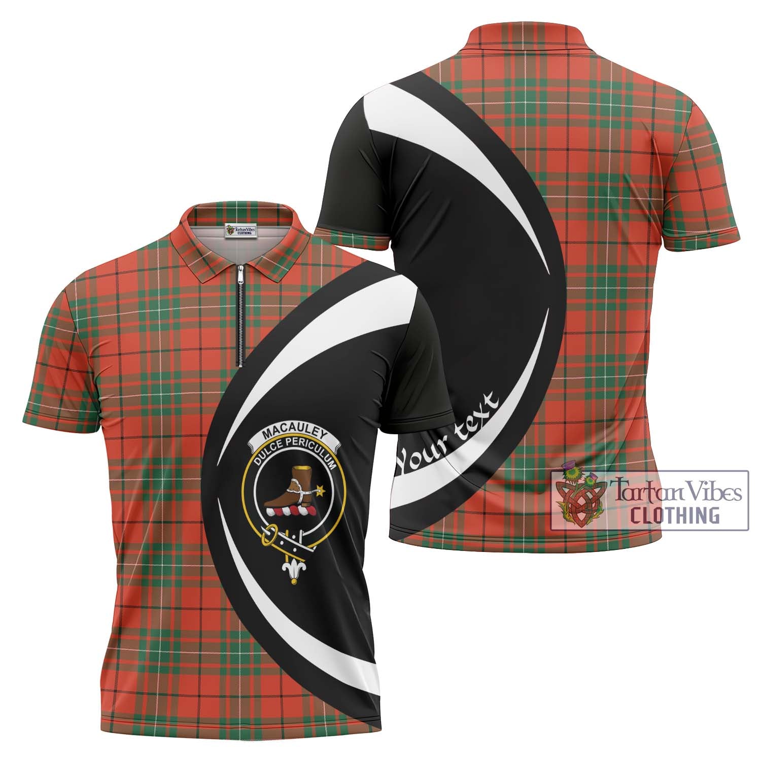 MacAuley Ancient Tartan Zipper Polo Shirt with Family Crest Circle Style Unisex - Tartan Vibes Clothing