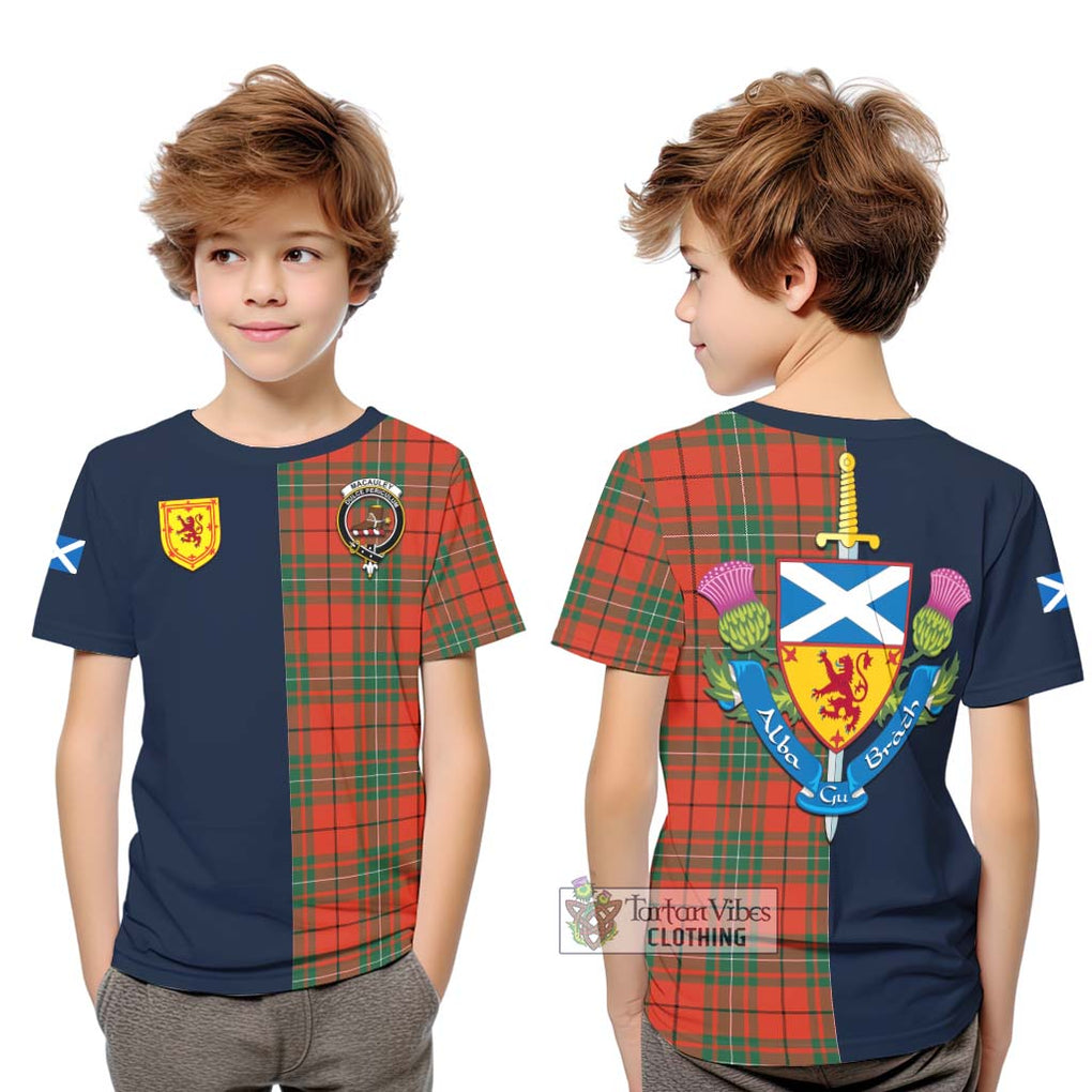 MacAuley Ancient Tartan Kid T-Shirt Alba with Scottish Lion Royal Arm Half Style Youth XL Size14 - Tartan Vibes Clothing