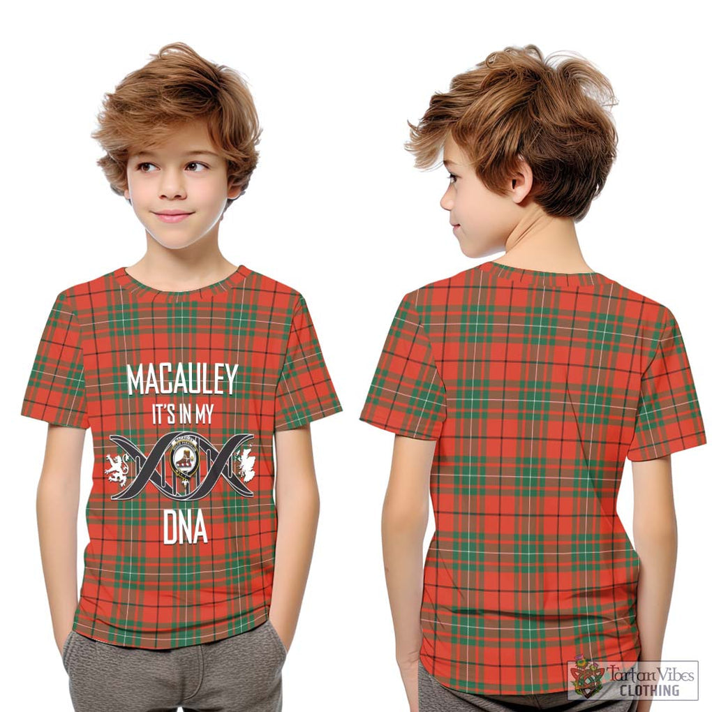 MacAuley Ancient Tartan Kid T-Shirt with Family Crest DNA In Me Style Youth XL Size14 - Tartan Vibes Clothing