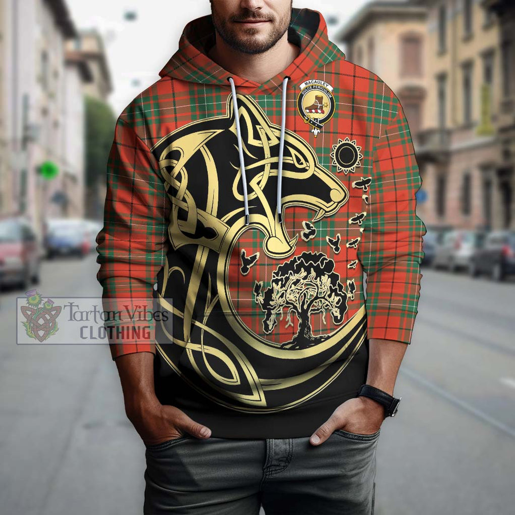 MacAuley Ancient Tartan Hoodie with Family Crest Celtic Wolf Style Zip Hoodie - Tartan Vibes Clothing