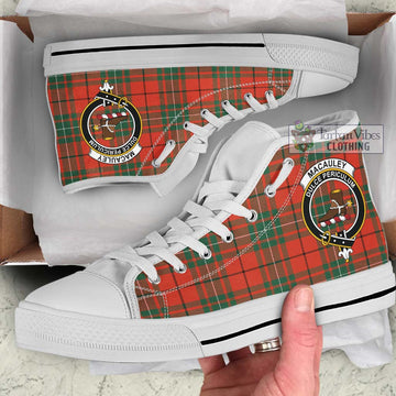 MacAuley Ancient Tartan High Top Shoes with Family Crest Kid High Top - White Sole - Tartan Vibes Clothing