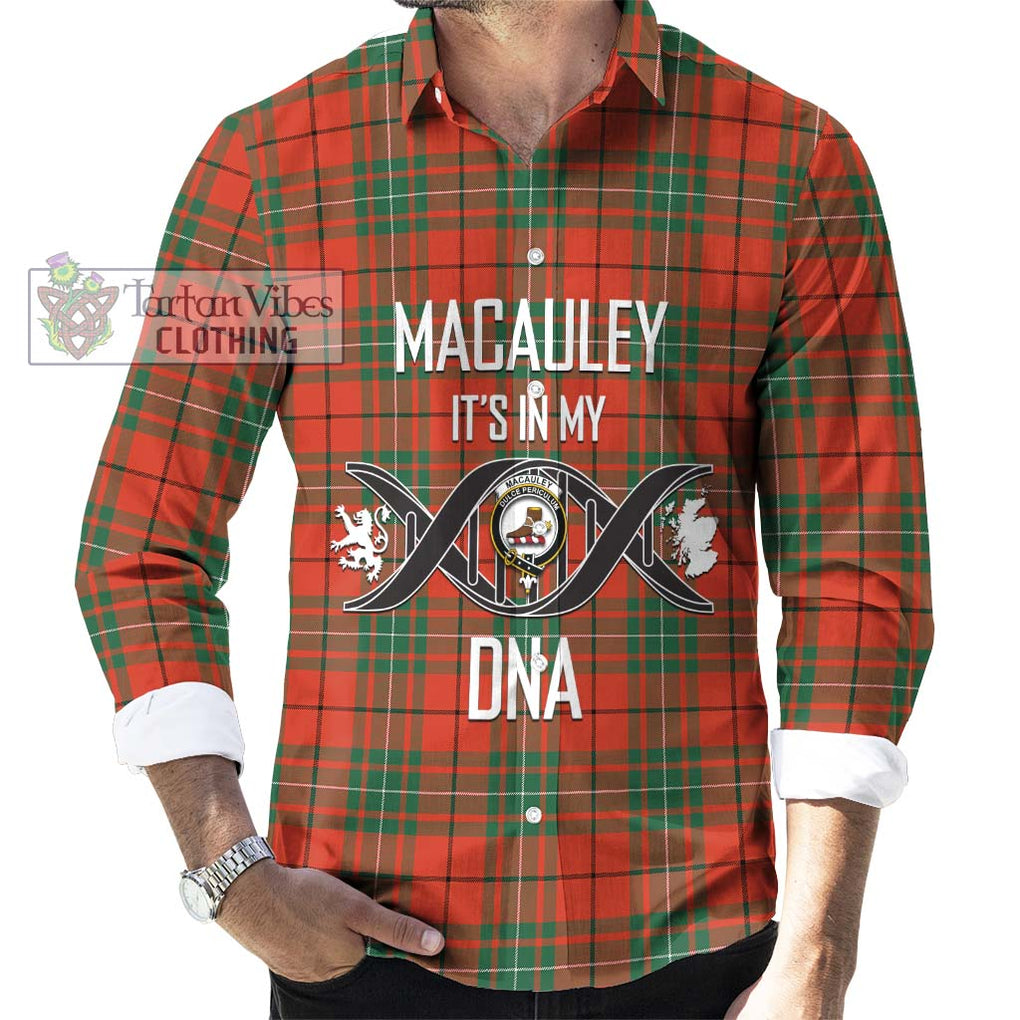 MacAuley Ancient Tartan Long Sleeve Button Shirt with Family Crest DNA In Me Style Men's Shirt S - Tartanvibesclothing Shop