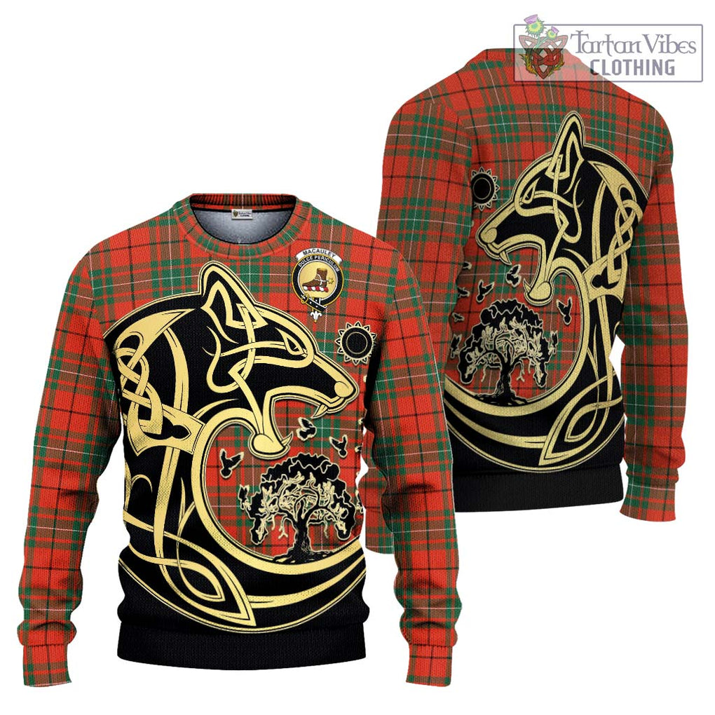 MacAuley Ancient Tartan Ugly Sweater with Family Crest Celtic Wolf Style Unisex - Tartan Vibes Clothing
