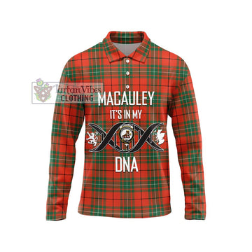 MacAuley Ancient Tartan Long Sleeve Polo Shirt with Family Crest DNA In Me Style Unisex - Tartan Vibes Clothing
