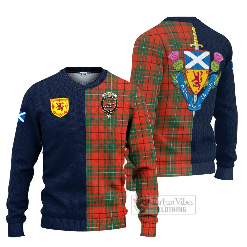 MacAuley Ancient Tartan Ugly Sweater Alba with Scottish Lion Royal Arm Half Style Unisex - Tartan Vibes Clothing