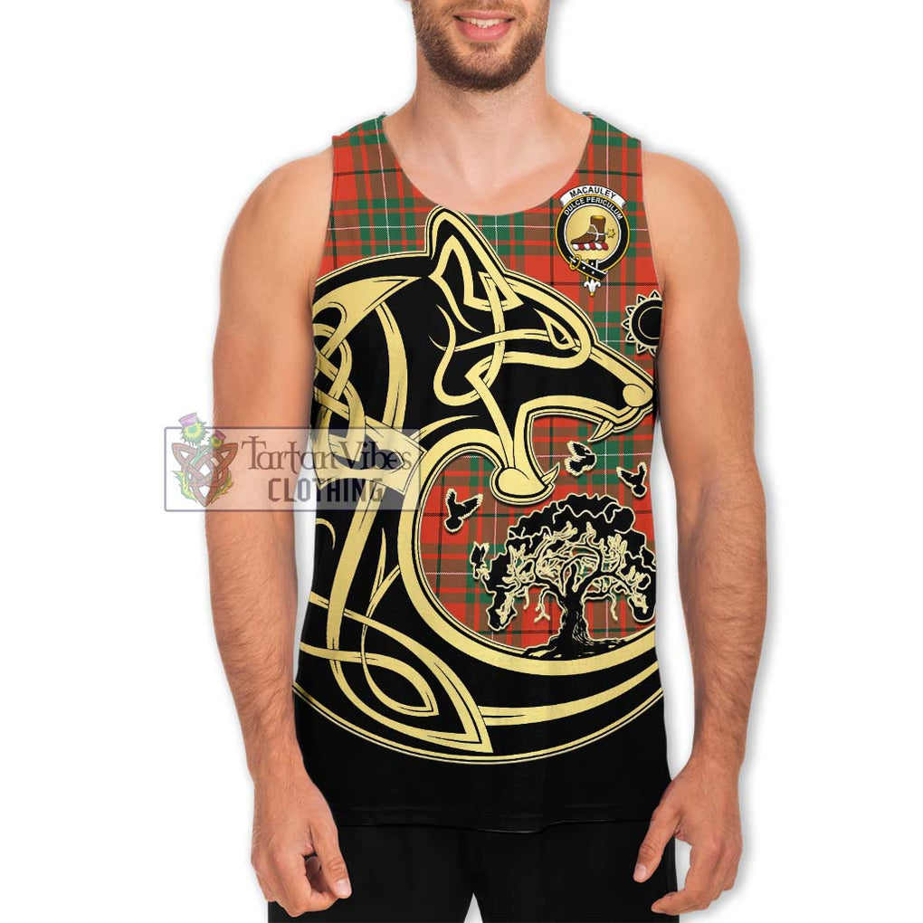 MacAuley Ancient Tartan Men's Tank Top with Family Crest Celtic Wolf Style Men - Tartan Vibes Clothing
