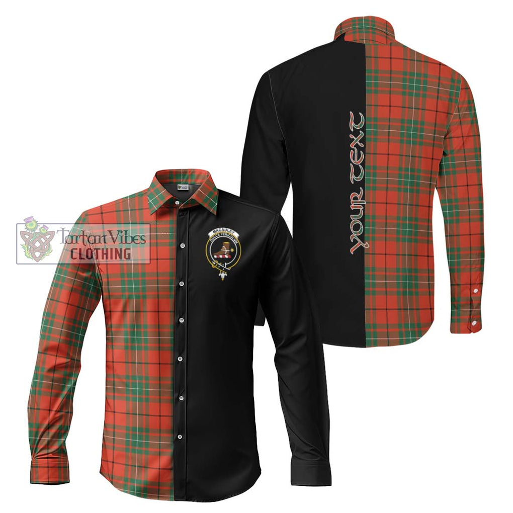 MacAuley Ancient Tartan Long Sleeve Button Shirt with Family Crest and Half Of Me Style Men's Shirt S - Tartanvibesclothing Shop