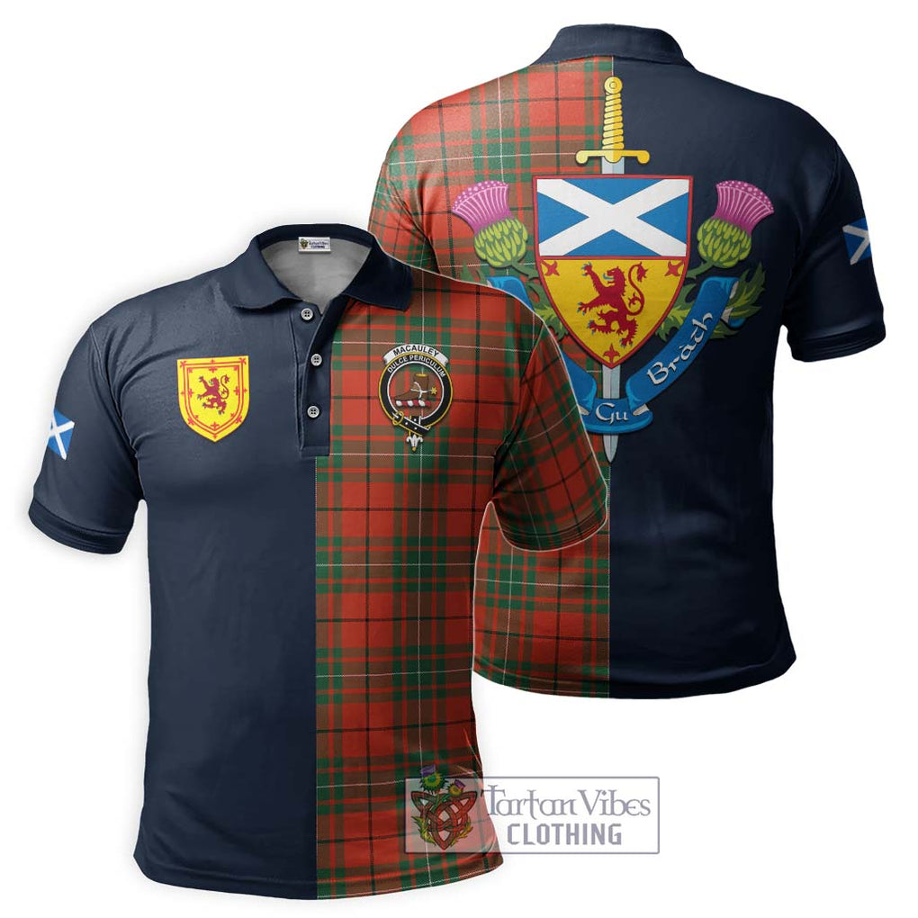 MacAuley Ancient Tartan Polo Shirt Alba with Scottish Lion Royal Arm Half Style Kid - Tartan Vibes Clothing