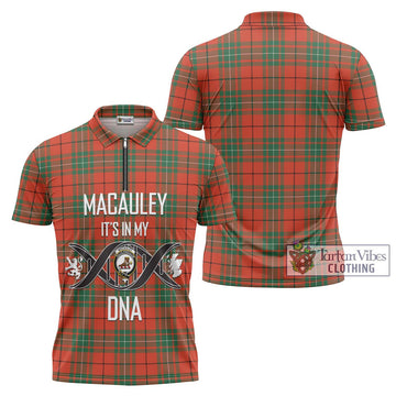 MacAuley Ancient Tartan Zipper Polo Shirt with Family Crest DNA In Me Style Unisex - Tartan Vibes Clothing