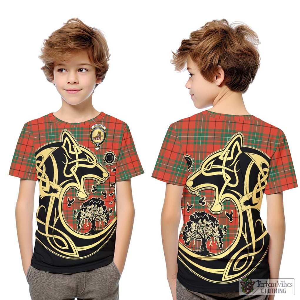MacAuley Ancient Tartan Kid T-Shirt with Family Crest Celtic Wolf Style Youth XL Size14 - Tartan Vibes Clothing
