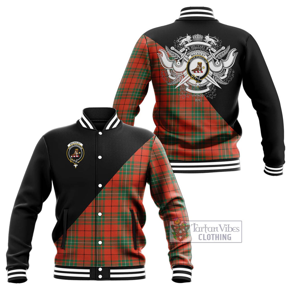MacAuley Ancient Tartan Baseball Jacket with Family Crest and Military Logo Style Unisex - Tartan Vibes Clothing