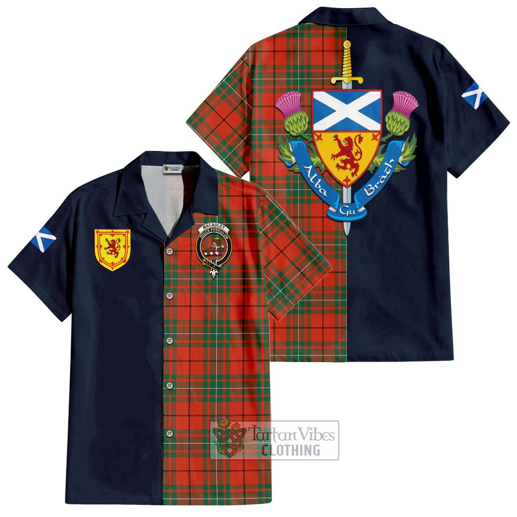 MacAuley Ancient Tartan Hawaiian Shirt Alba with Scottish Lion Royal Arm Half Style Kid - Tartan Vibes Clothing