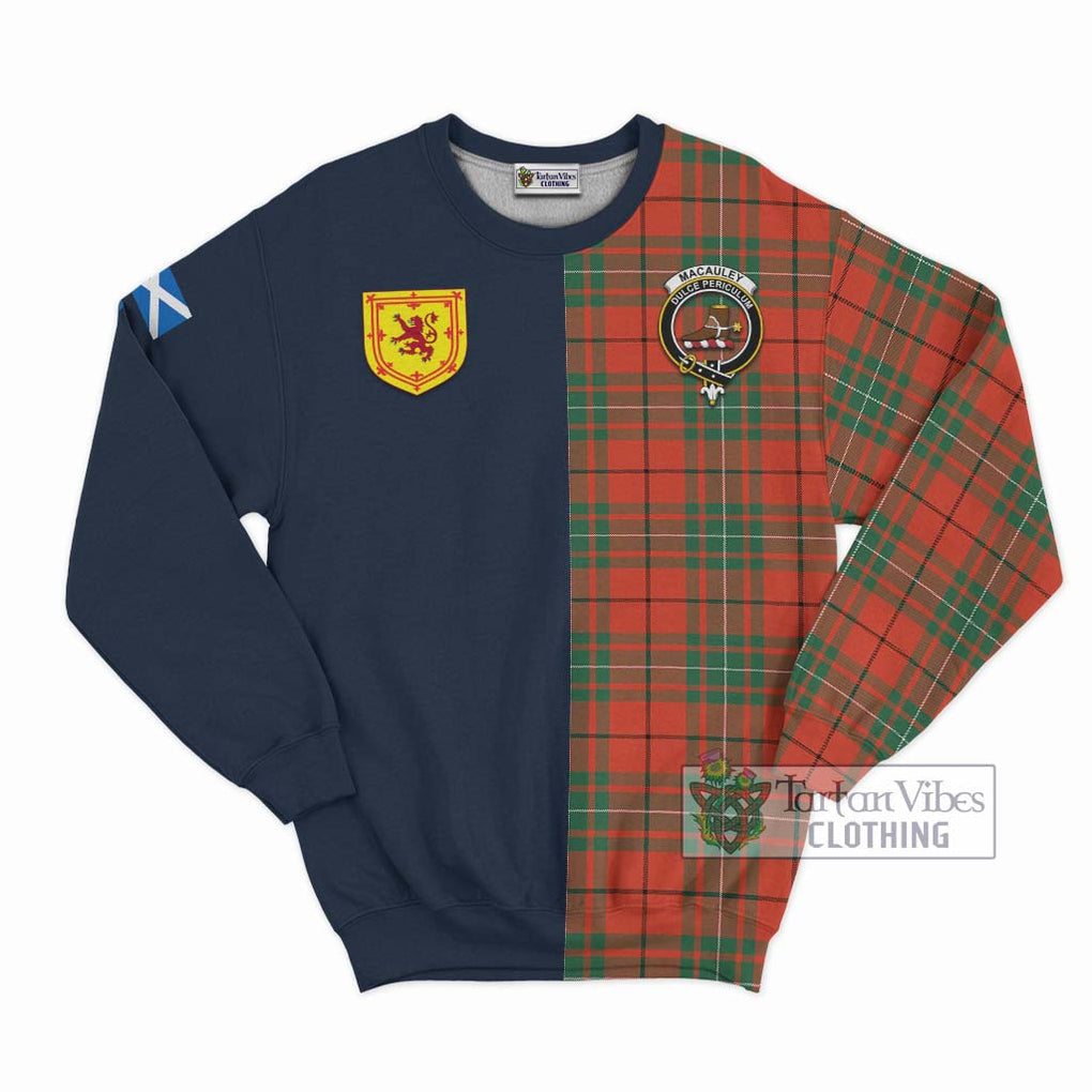 MacAuley Ancient Tartan Sweatshirt Alba with Scottish Lion Royal Arm Half Style Unisex - Tartan Vibes Clothing