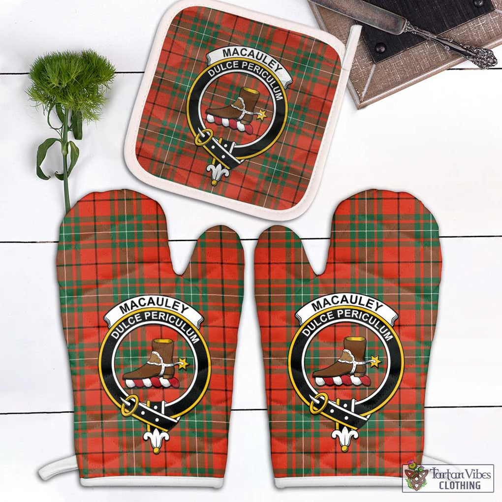 MacAuley Ancient Tartan Combo Oven Mitt & Pot-Holder with Family Crest White - Tartan Vibes Clothing
