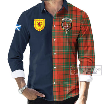 Tartan Vibes Clothing MacAuley Ancient Tartan Long Sleeve Button Shirt with Scottish Lion Royal Arm Half Style