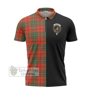 MacAuley Ancient Tartan Zipper Polo Shirt with Family Crest and Half Of Me Style - Tartan Vibes Clothing