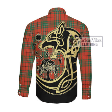 MacAuley Ancient Tartan Long Sleeve Button Shirt with Family Crest Celtic Wolf Style Men's Shirt - Tartan Vibes Clothing