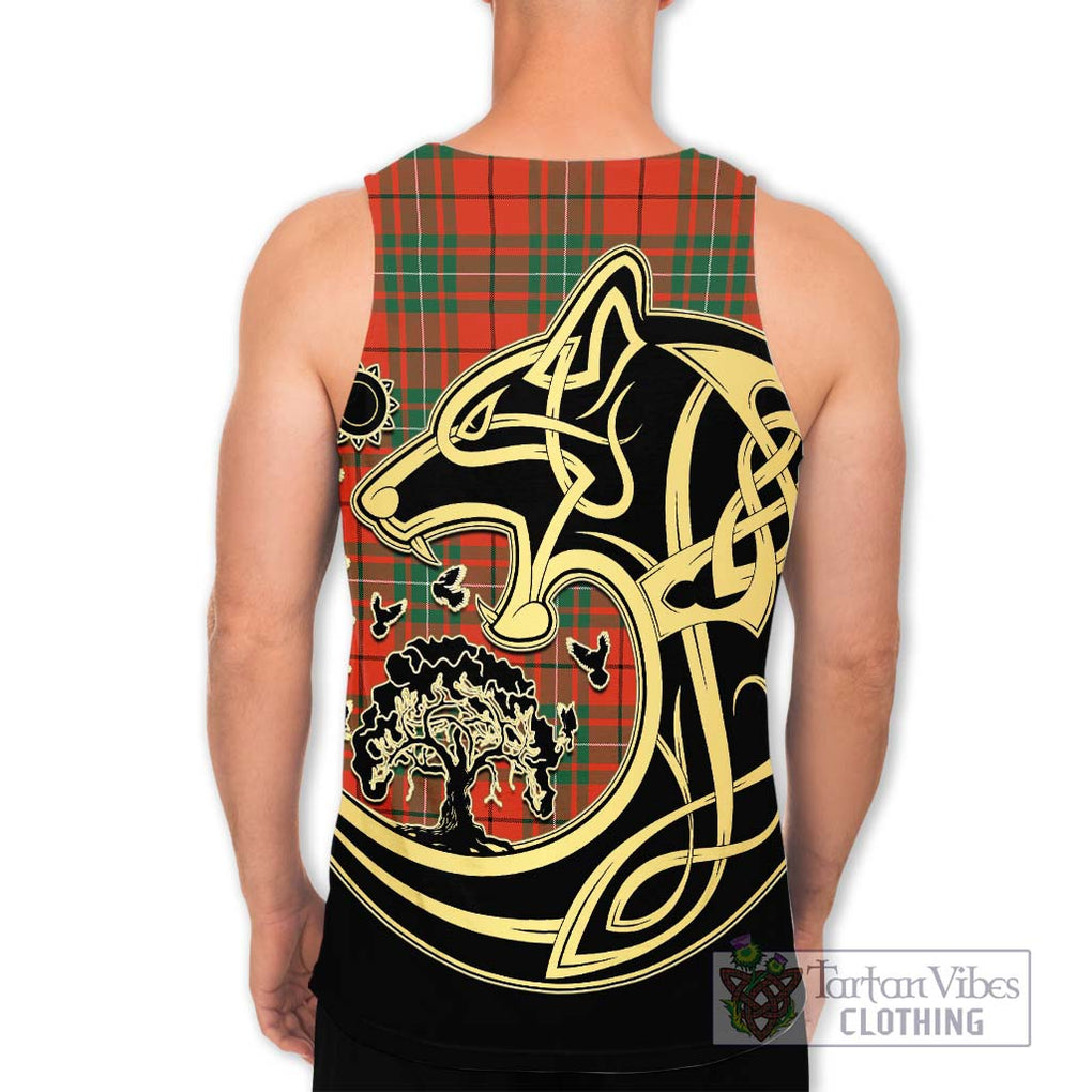MacAuley Ancient Tartan Men's Tank Top with Family Crest Celtic Wolf Style - Tartan Vibes Clothing
